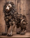 Bronze Steampunk Lion on Wooden Table