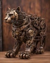 Bronze Steampunk Lion on Wooden Table