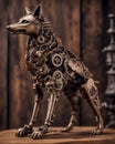 Bronze Steampunk Wolf on Wooden Table