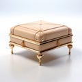 Bronze Storage Box With Beige Leather - Ottoman Art Inspired 3d Render Royalty Free Stock Photo