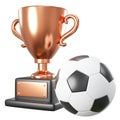 Bronze trophy cup and soccer ball or football on white isolated background . Embedded clipping paths . 3D rendering Royalty Free Stock Photo