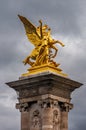 Bronze Warrior Woman and Winged Horse Statue, Alexandre III Bridge, Paris, France Royalty Free Stock Photo