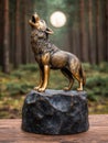 bronze wolf statue in forest Royalty Free Stock Photo