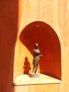 Bronze woman sculpture stand reading a book in curved frame