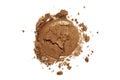 Bronzer or eye shadow texture. Crashed nude brown shimmer face powder swatch isolated on white background