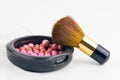 Bronzing Pearls Box And Makeup Brush Royalty Free Stock Photo