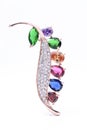 Brooch with colored stones isolated on white Royalty Free Stock Photo