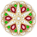 Brooch , design element. Tribal ethnic pattern with precious stones. Geometric vintage ornamental background