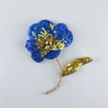 Brooch made of beads, sequins and threads. Blue flower