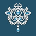 brooch with pearls and precious stones. Filigree v