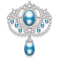 brooch with pearls and precious stones. Filigree v