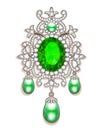 brooch with pearls and precious stones. Filigree v