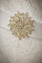 brooch of wedding dress details close up