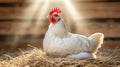 Brooding Hen in Golden Light Nestled Comfortably on Eggs, Symbolizing Calmness and Warmth on Farm Royalty Free Stock Photo