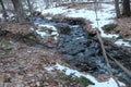 Icy Vermont Brook in late December. Water flows after a snowstorm Royalty Free Stock Photo