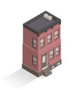 Isometric vector illustration of 2 floor living house from red bricks. New York block. Brooklyn apartment. Royalty Free Stock Photo