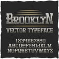 Brooklyn alphabet with square frame and vintage typeface with lines digits and letters