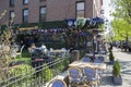 Brooklyn - April 23 2021: An outdoor restaurant full of flower decoration, during covid outbreak. Restaurants started serving