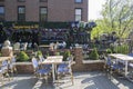 Brooklyn - April 23 2021: An outdoor restaurant full of flower decoration, during covid outbreak. Restaurants started serving