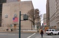 The granite-faced monumental ventilation building on the Manhattan side of the Brooklyn Battery Tunnel