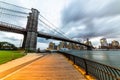 Brooklyn Bridge with Manhattan skyscrapers background. New York City, USA Royalty Free Stock Photo