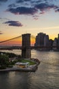 Brooklyn Bridge, Carousel and Financial District at sunset, New York City Royalty Free Stock Photo