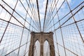 Brooklyn Bridge detail against blue cloudy sky background. New York city, Manhattan Royalty Free Stock Photo
