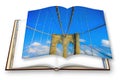 Brooklyn Bridge detail - New York City USA - 3D render concept image of an opened photo book with pixelation effect - I`m the Royalty Free Stock Photo