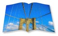 Brooklyn Bridge detail - New York City USA - 3D render concept image of an opened photo book with pixelation effect - I`m the Royalty Free Stock Photo