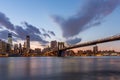 Brooklyn bridge and downtown New York City in beautiful sunset Royalty Free Stock Photo