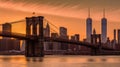Brooklyn Bridge and Downtown NYC at Sunset