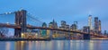 Brooklyn bridge at dusk, New York City. Royalty Free Stock Photo