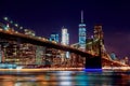 Brooklyn Bridge at dusk viewed from the Park in New York City. Royalty Free Stock Photo