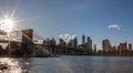 Brooklyn Bridge, East River and Lower Manhattan in Background. NYC Skyline. Dumbo. USA Royalty Free Stock Photo