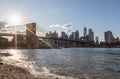 Brooklyn Bridge, East River and Lower Manhattan in Background. NYC Skyline. Dumbo. USA Royalty Free Stock Photo