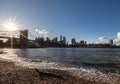 Brooklyn Bridge, East River and Lower Manhattan in Background. NYC Skyline. Dumbo. USA Royalty Free Stock Photo