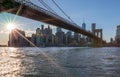 Brooklyn Bridge, East River and Lower Manhattan in Background. NYC Skyline. Dumbo. USA Royalty Free Stock Photo