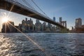 Brooklyn Bridge, East River and Lower Manhattan in Background. NYC Skyline. Dumbo. USA Royalty Free Stock Photo