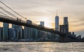 Brooklyn Bridge, East River, Lower Manhattan skyline, New York skyline at sunset, New York City Royalty Free Stock Photo