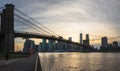 Brooklyn Bridge, East River, Lower Manhattan skyline, New York skyline at sunset, New York City, United States of America, North Royalty Free Stock Photo