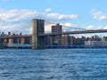 Brooklyn Bridge with Hudson river and Manhattan skyline, New York City downtown. Royalty Free Stock Photo