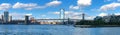 Brooklyn Bridge with Hudson river and Manhattan skyline, New York City downtown. Royalty Free Stock Photo
