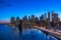 Brooklyn Bridge in Manhattan downtown with Cityscape at night New York USA Royalty Free Stock Photo