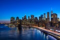 Brooklyn Bridge in Manhattan downtown with Cityscape at night New York USA Royalty Free Stock Photo