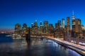 Brooklyn Bridge in Manhattan downtown with Cityscape at night New York USA Royalty Free Stock Photo