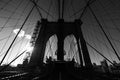 Brooklyn Bridge from Manhattan, New York, photographed in black and white. Royalty Free Stock Photo