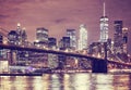 Brooklyn Bridge and Manhattan at night, New York. Royalty Free Stock Photo