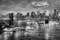 Brooklyn Bridge and the Manhattan at night, New York. Royalty Free Stock Photo