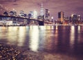 Brooklyn Bridge and the Manhattan at night, New York. Royalty Free Stock Photo