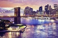 Brooklyn Bridge and the Manhattan at night, New York. Royalty Free Stock Photo